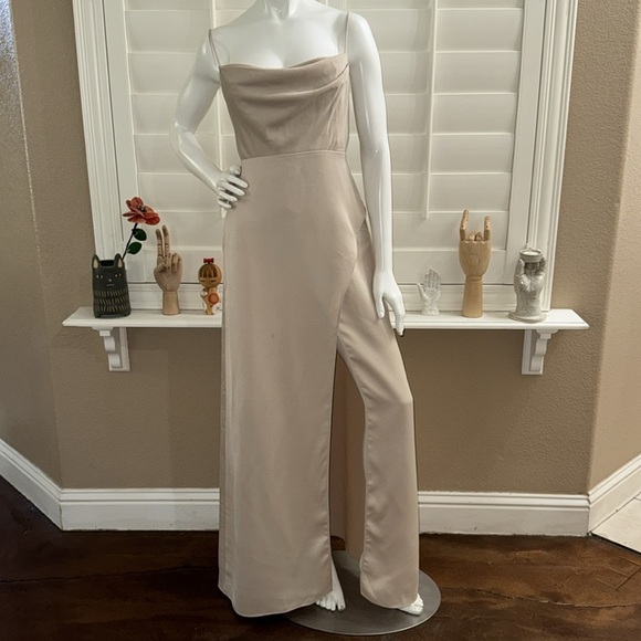 BHLDN Remy Cowl Neck Satin Charmeuse Maxi Dress Neutral - Picture 1 of 12